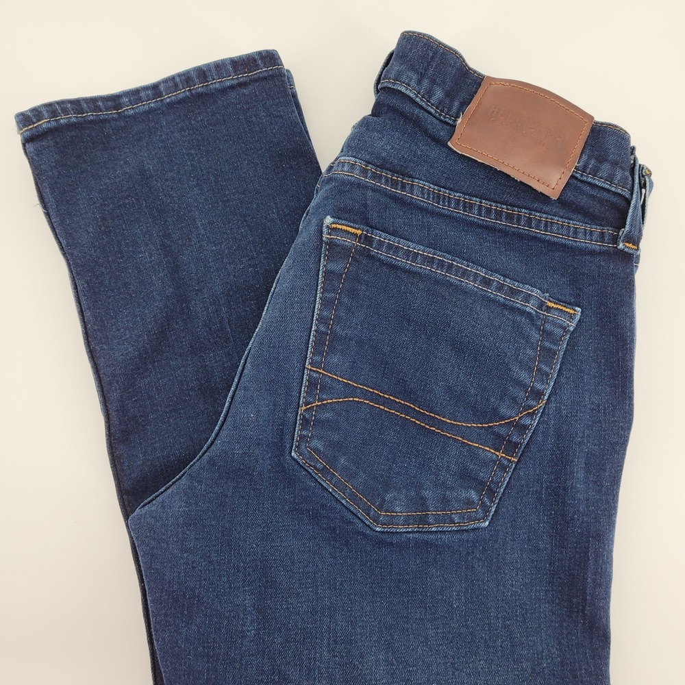 Hollister Epic Flex Slim Straight Jeans Indie Preppy Dark Wash Denim Mens 28x34